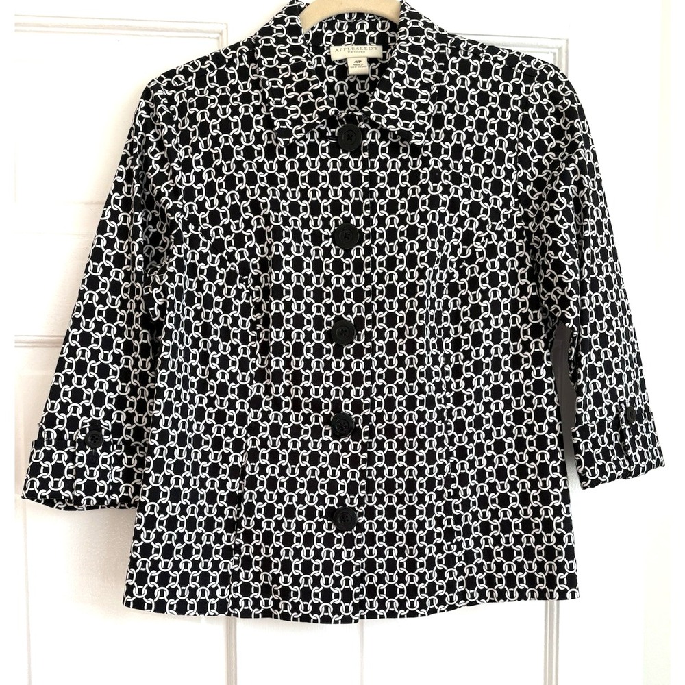 Appleseed's Petites Black White Chain Link Button Front Jacket Size 4P A21853